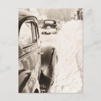 Deep Snow Old Vintage Car Postcard