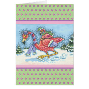 DEEP SNOW PINK FLAMINGO, CHRISTMAS GREETING CARD V