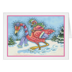 DEEP SNOW PINK FLAMINGO, HOLIDAY GREETING CARD B