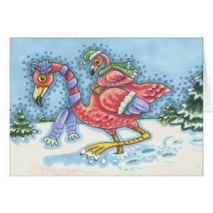 DEEP SNOW PINK FLAMINGO, HOLIDAY GREETING CARD B