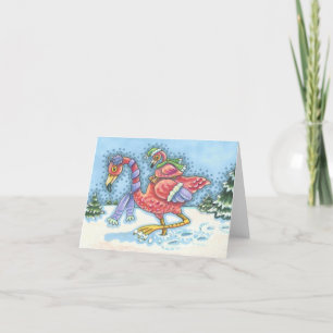 DEEP SNOW PINK FLAMINGOS HOLIDAY GREETING CARD