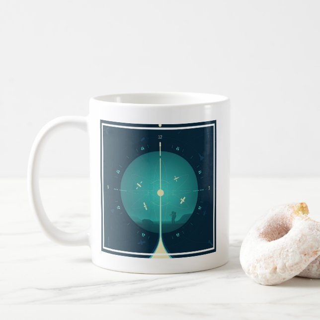 Deep Space Atomic Clock Poster, Blue Version. Coffee Mug (With Donut)