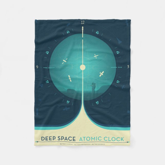 Deep Space Atomic Clock Poster, Blue Version. Fleece Blanket (Front)