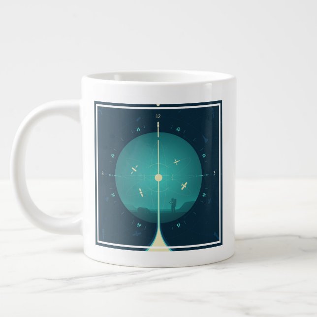 Deep Space Atomic Clock Poster, Blue Version. Large Coffee Mug (Left)