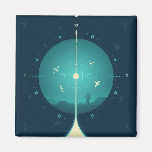 Deep Space Atomic Clock Poster, Blue Version. Magnet (Front)