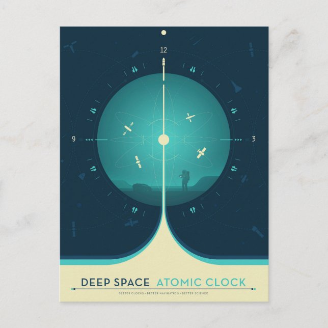 Deep Space Atomic Clock Poster, Blue Version. Postcard (Front)