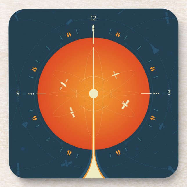 Deep Space Atomic Clock Poster, Orange Version. Coaster (Front)