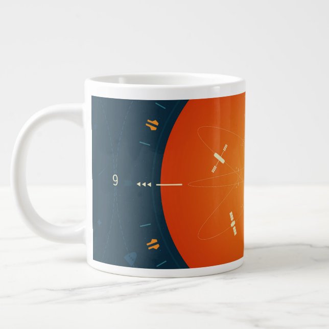 Deep Space Atomic Clock Poster, Orange Version. Large Coffee Mug (Left)
