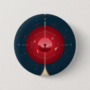 Deep Space Atomic Clock Poster, Red Version. 6 Cm Round Badge