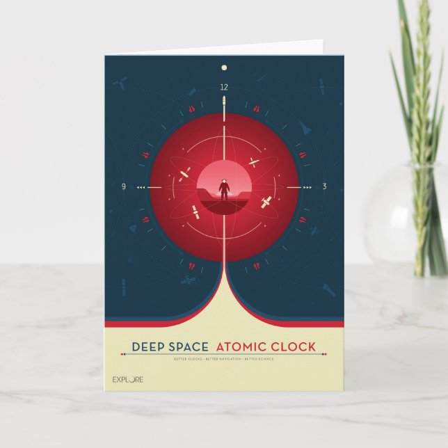 Deep Space Atomic Clock Poster, Red Version. Card (Front)