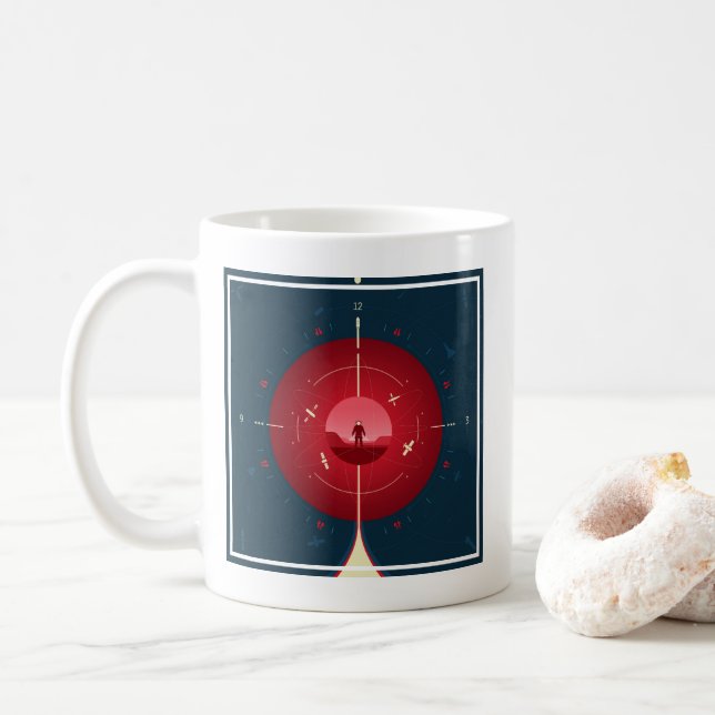 Deep Space Atomic Clock Poster, Red Version. Coffee Mug (With Donut)