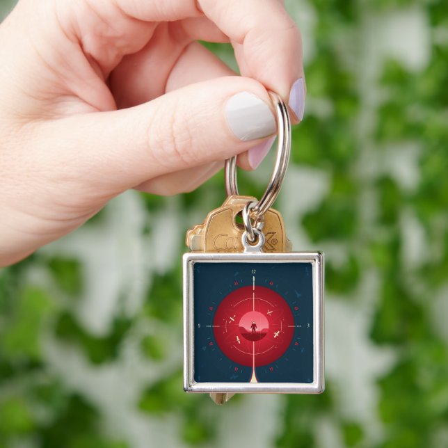 Deep Space Atomic Clock Poster, Red Version. Key Ring (Hand)
