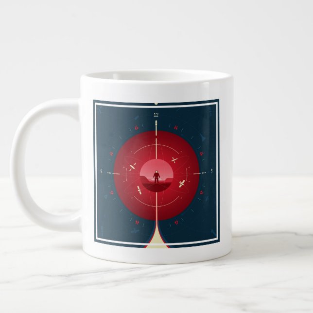 Deep Space Atomic Clock Poster, Red Version. Large Coffee Mug (Left)