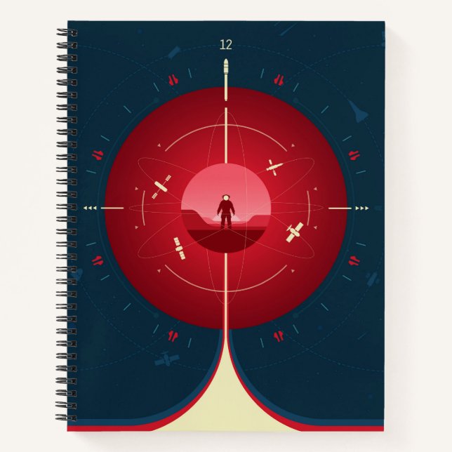 Deep Space Atomic Clock Poster, Red Version. Notebook (Front)