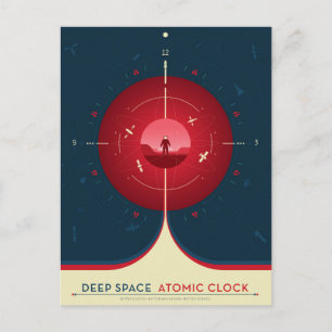 Deep Space Atomic Clock Poster, Red Version. Postcard