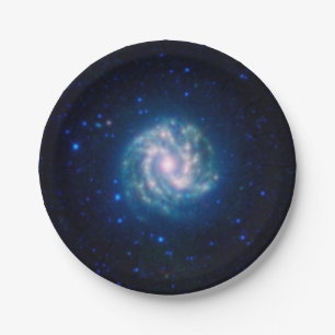 Deep Space Blue Spiral Pinwheel Galaxy Paper Plate