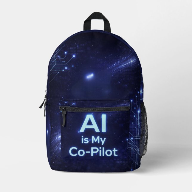 Deep space navy and electric cyan AI art  Printed Backpack (Front)
