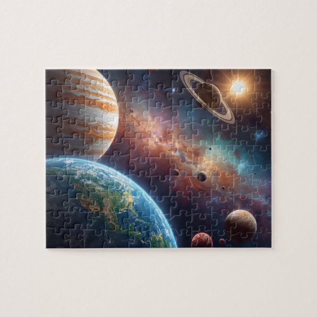 Deep Space Planets Nebula Jupiter Earth Jigsaw Puzzle (Horizontal)