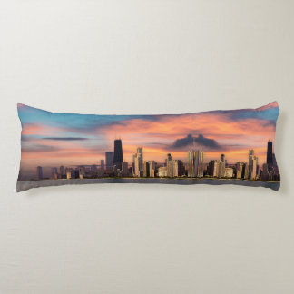 Deep Sunset over Chicago Body Cushion