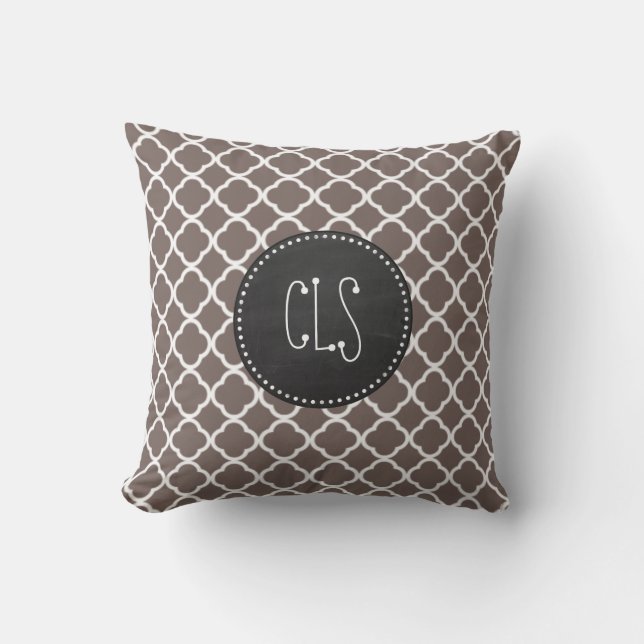 Deep Taupe Quatrefoil; Vintage Chalkboard look Cushion (Front)
