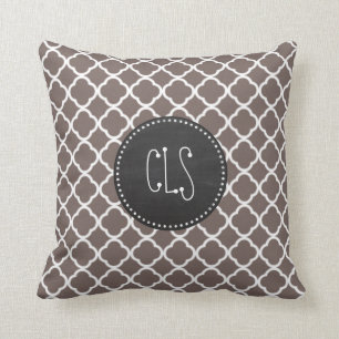 Deep Taupe Quatrefoil; Vintage Chalkboard look Cushion