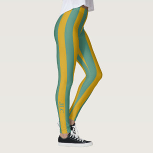 Deep Teal and Spicy Mustard Stripe Monogram Leggings