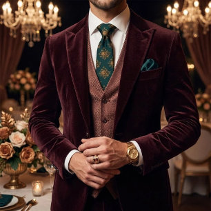 Deep Teal Antique Gold Peony Botanical Tie