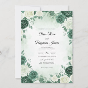 Deep Teal Bloom Wedding Invitation