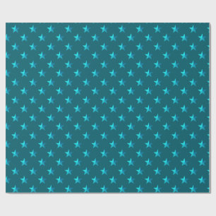 Deep Teal Blue Stars Wrapping Paper