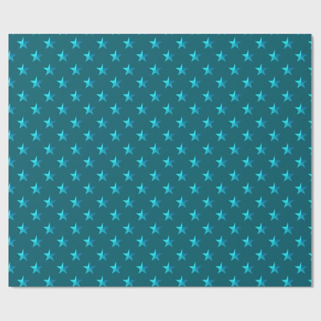 Deep Teal Blue Stars Wrapping Paper (Flat)