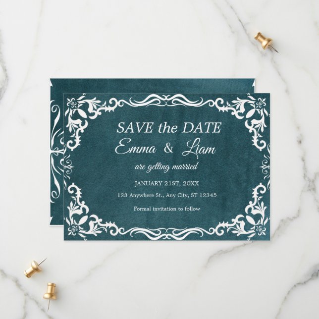 Deep Teal Blue Talavera Mexican Wedding Save The Date (Front/Back In Situ)