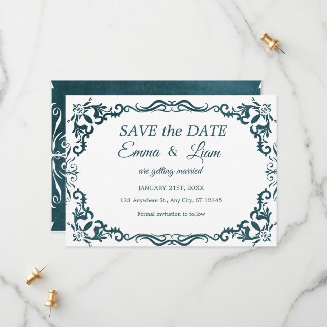 Deep Teal Blue Talavera Mexican Wedding Save The Date (Front/Back In Situ)