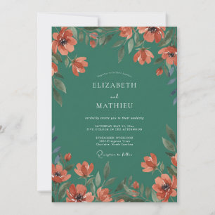 Deep Teal Floral Arch Wedding Invitation