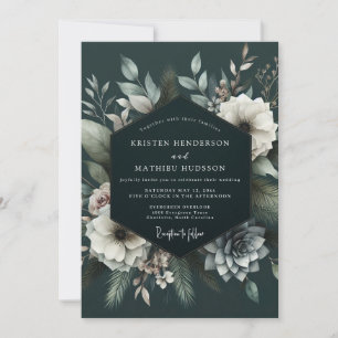 Deep Teal Floral Enchantment Wedding Invitation