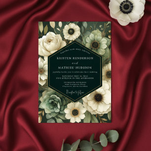 Deep Teal Floral Enchantment Wedding Invitation