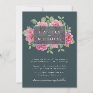 Deep Teal Floral Wedding Invitation