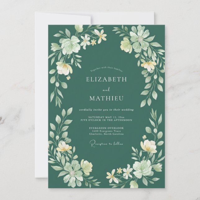 Deep Teal Foliage Eucalyptus Wedding Invitation (Front)
