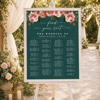 Deep Teal Green Alphabetical Wedding Seating Chart