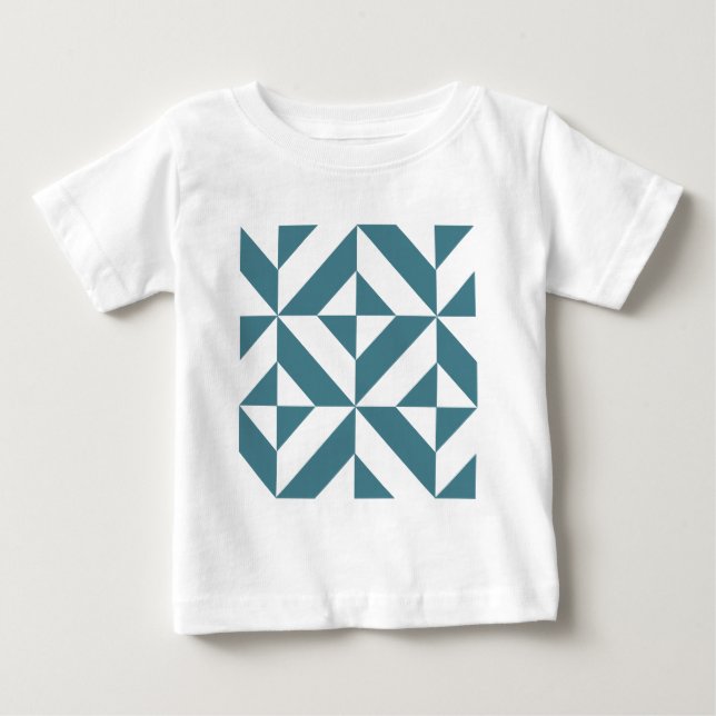 Deep Teal Green Geometric Deco Cube Pattern Baby T-Shirt (Front)