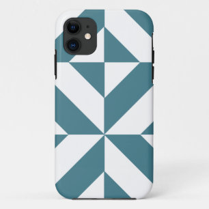 Deep Teal Green Geometric Deco Cube Pattern iPhone 11 Case