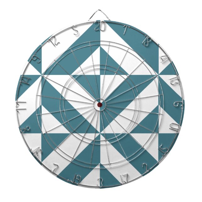 Deep Teal Green Geometric Deco Cube Pattern Dartboard (Front)