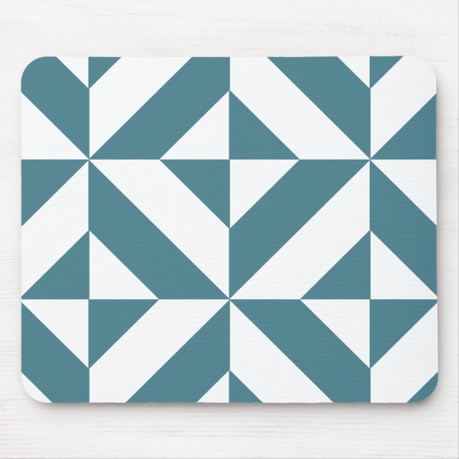 Deep Teal Green Geometric Deco Cube Pattern Mouse Mat (Front)