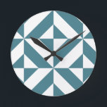 Deep Teal Green Geometric Deco Cube Pattern Round Clock<br><div class="desc">This abstract,  geometric cubed pattern will add vibrance and classic flair to any home or office decor. Always ready for you to personalise with your name and/or your loved one's name,  as well.</div>