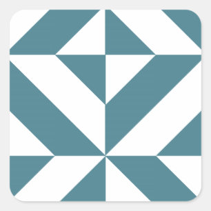Deep Teal Green Geometric Deco Cube Pattern Square Sticker