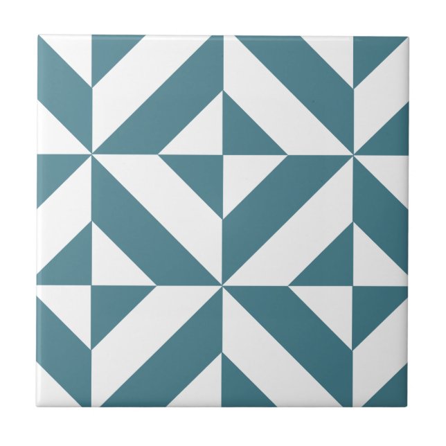 Deep Teal Green Geometric Deco Cube Pattern Tile (Front)