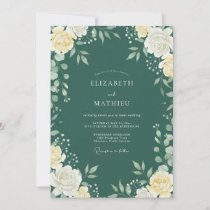 Deep Teal Leafy Wedding Invitation
