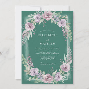 Deep Teal Lilac Bloom Wedding Invitation