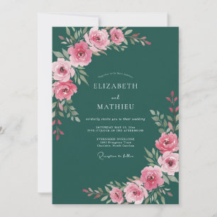 Deep Teal Lustrous Floral Wedding Invitation