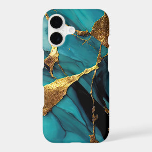Deep Teal Marble with Bold Gold Veins