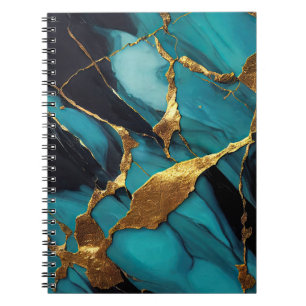 Deep Teal Marble with Bold Gold Veins Notebook
